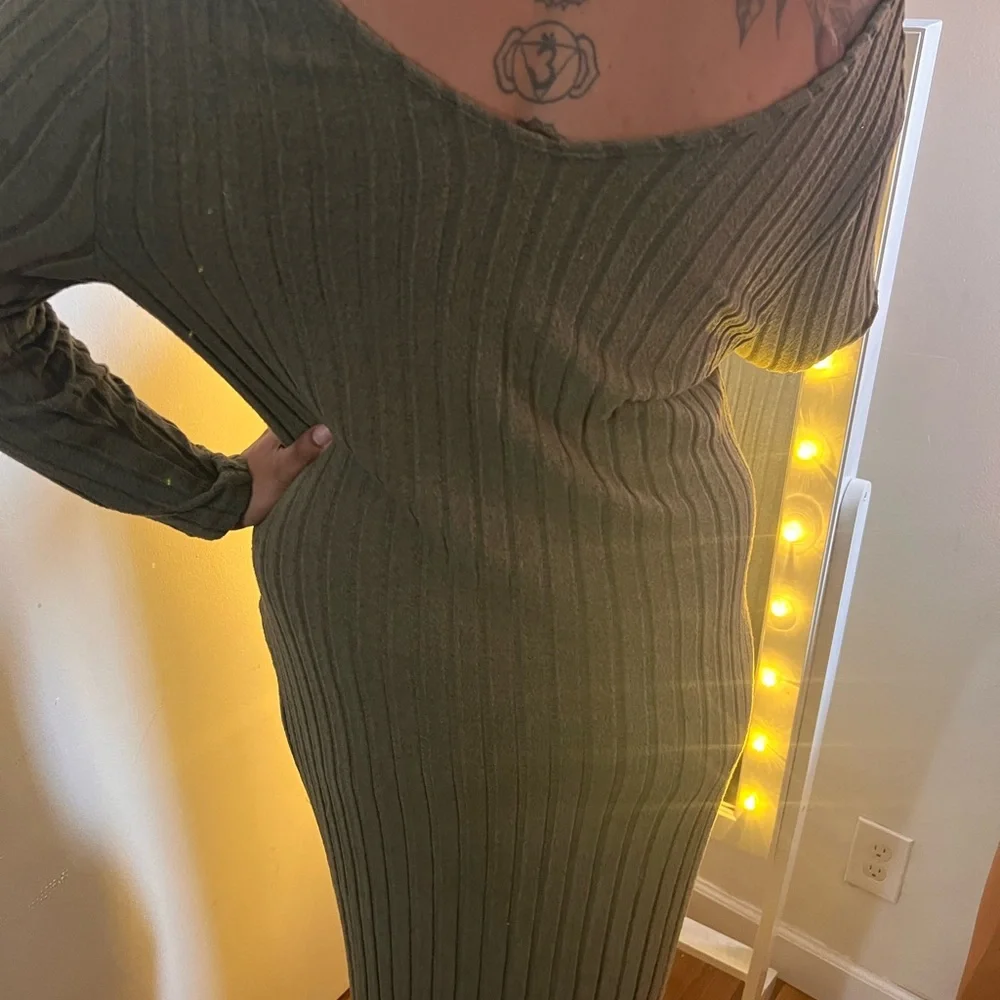 SHEIN NW/OT Olive Long Sleeve Ribbed Dress - Picture 2 of 7